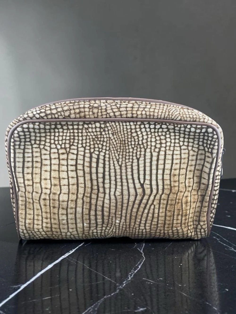 Italy Vintage Castioni Reptile Print Travel Cosmetic Pouch